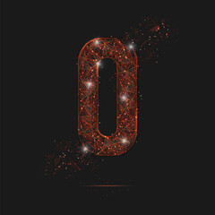 Abstract isolated orange image of a number zero. Polygonal illustration looks like stars in the blask night sky in spase or flying glass shards. Digital design for website, web, internet. - obrazy, fototapety, plakaty