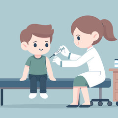 cartoon illustration of a child receiving an immunization