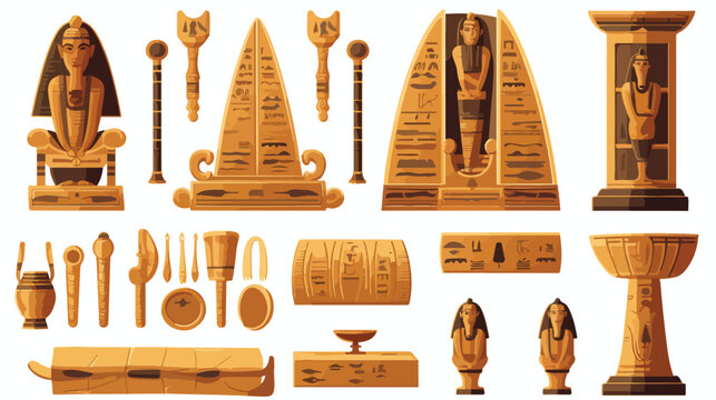 Ancient egypt pharaoh god temple vector game set. O