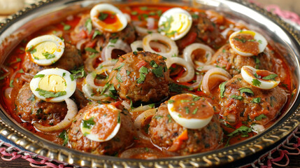 Fototapeta premium Traditional pakistani nihari with garnished eggs
