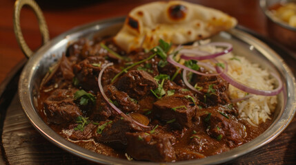 Traditional pakistani beef curry with sides - obrazy, fototapety, plakaty