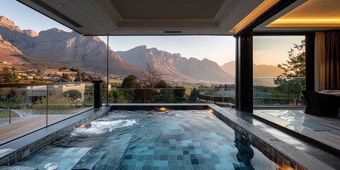 Fototapeta premium Luxury spa pool with mountain view.