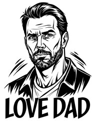 A big bold, distressed typography design featuring the phrase "LOVE DAD"