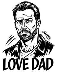 A big bold, distressed typography design featuring the phrase "LOVE DAD"