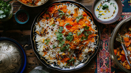 Traditional pakistani biryani dish on table