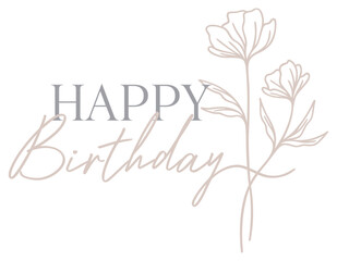 Happy Birthday | Floral Line Art | Wildflower Design | Vector Illustration	