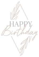 Happy Birthday Design | Leafy Diamond Frame | Botanical Line Art Border