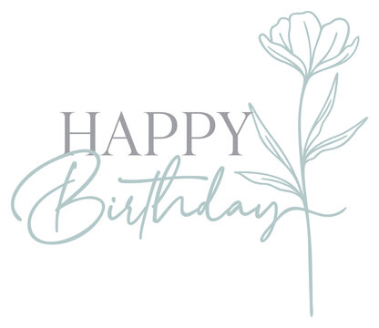 Happy Birthday With Wildflower | Floral Line Art | Celebratory Vector Illustration
