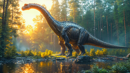 Giant Brachiosaurus.Dinosaur Realms Revealed - obrazy, fototapety, plakaty