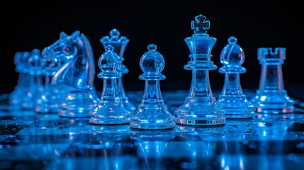 Glass Chess. Transparent Chessboard