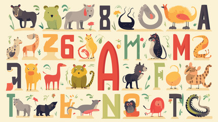 Animal Alphabet with Ornamental Letters and Zoo Cre