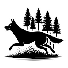 minimalist Wild Dog run on the forest vector black color silhouette, Black color silhouette, isolated white background (26)