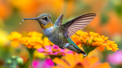 Obraz premium Hummingbird Among Flowers