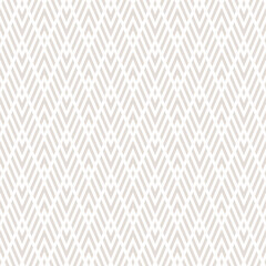 Geometric line seamless pattern. Vector chevron texture. Beige and white zigzag stripes, grid, lattice, diagonal lines. Abstract minimal zig zag background. Simple modern geometry. Repeated design