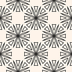 Geometric abstract seamless texture. Vector black and white pattern. Modern geo leaf ornament with big floral silhouettes. Monochrome ornamental background. Elegant design for print, carpet, decor