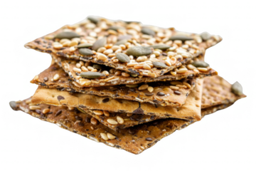 Stack of Crackers Topped With Nuts and Seeds