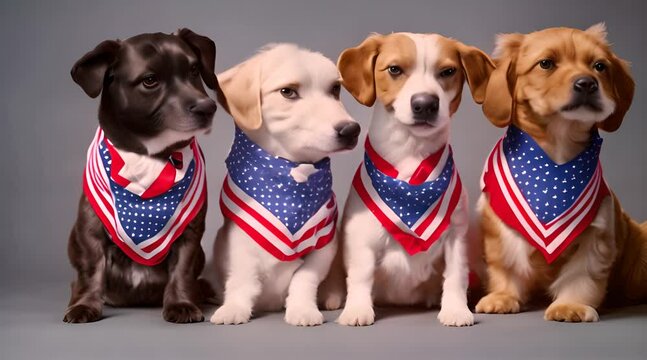 Cute dog wear festive clothes in american flag colors Independence Day or flag day