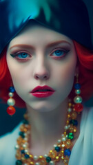 Portrait of a Fashion Model in Bold Makeup, Bright Eyes, Brighter Style. Fashion Model in Radiant Makeup