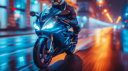High-Speed Motorbike in the City - obrazy, fototapety, plakaty