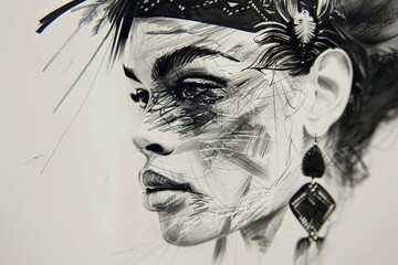 Fashion sketches inspired by tribal cultures and nature elements - Vibrant designs portrait 