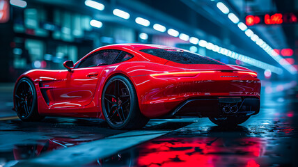 Fast and Futuristic Red Sports Car Concept - obrazy, fototapety, plakaty