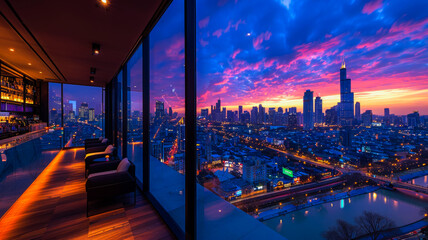 Fototapeta premium Urban Heights. Panoramic Views and Impressive Spirits at a Sky Bar