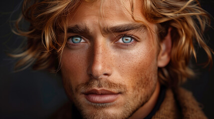 Beautiful young male 3/4 portrait. Stylish beauty hair and natural elegance, skin care, hair design, studio shot