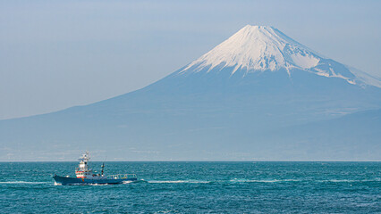Fishing boat and Mount Fuji