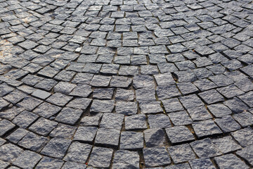 close up shot of a cobblestone alley