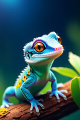 close up blue-green lizard on a natural background