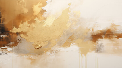Modern Gold Leaf Abstract on White, Chic Textured Background with Copy Space