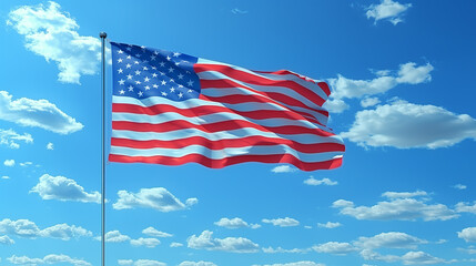 USA flag waving in the wind on a flagpole Memorial Day background,  Ai generated