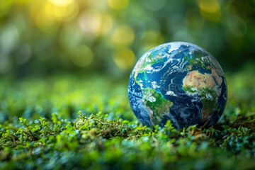 Obraz na płótnie Canvas Globe on grass illustrating environmental conservation.