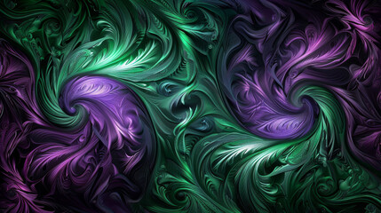 Enchanting emerald and purple swirl abstract background