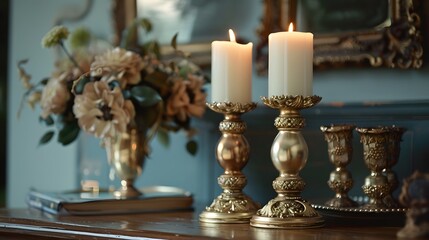 A set of ornate candlesticks