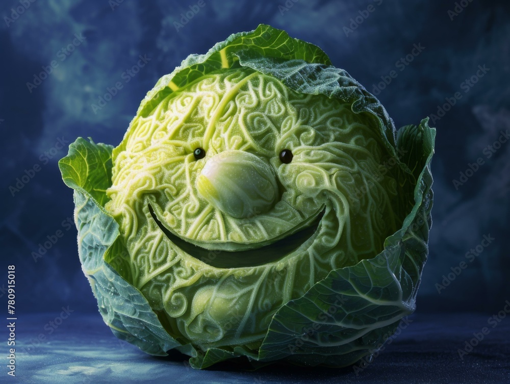 Aufkleber a smiling cabbage with a face on it. generative ai.