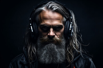 man in headphones on a black background