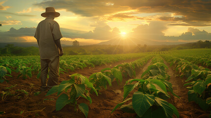 Fototapeta premium farmer in tanzania in a field of cassava