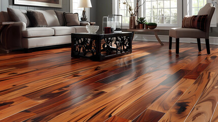 Tigerwood Flooring - South America - Hardwood flooring with a striking tiger-like grain pattern and rich reddish-brown color, adds warmth and visual interest to interiors