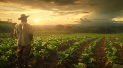 farmer in tanzania in a field of cassava