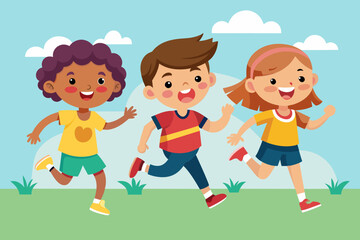 Vector Graphic of Children Running Together 