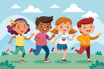 Vector Graphic of Children Running Together 