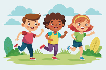 Vector Graphic of Children Running Together 