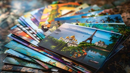 A stack of old-fashioned postcards