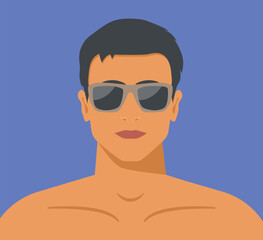 handsome young man on a summer vacation wearing sunglasses - vector illustration - 780917024