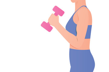 side view of woman working out with dumbbell; fitness, sport and healthy lifestyle concept- vector illustration
