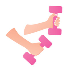 woman hands holding pink dumbbells; fitness, sport and healthy lifestyle concept -vector illustration