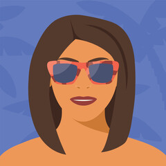 girl wearing sunglasses enjoying summer vacation- vector illustration