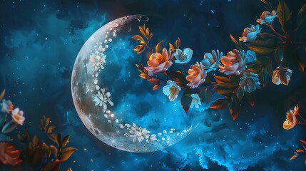 flowers in moon  - obrazy, fototapety, plakaty