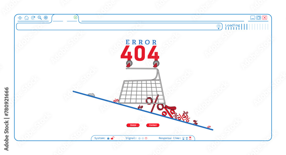 Wall mural error 404 abstract browser homepage design with shopping cart, percentage vector. webpage internet s